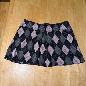 Vintage Argyle Mini Skirt in Pink, Black and Gray